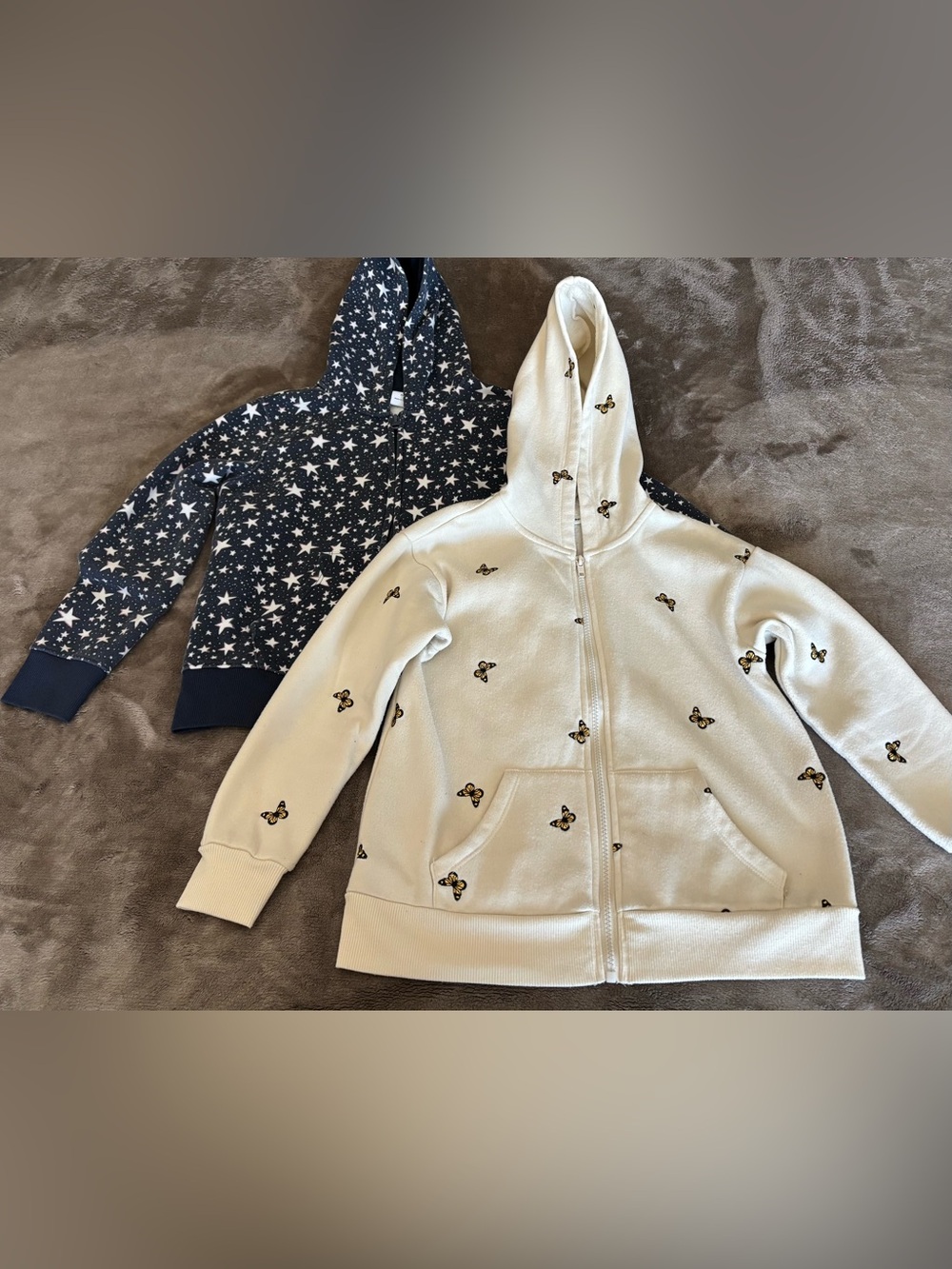 Kids Blue & White Stars and Cream Butterfly Zip-Up Hoodie Bundle